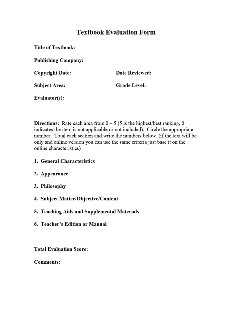Textbook Evaluation Form Fillable | PDF | Textbook | Human Communication