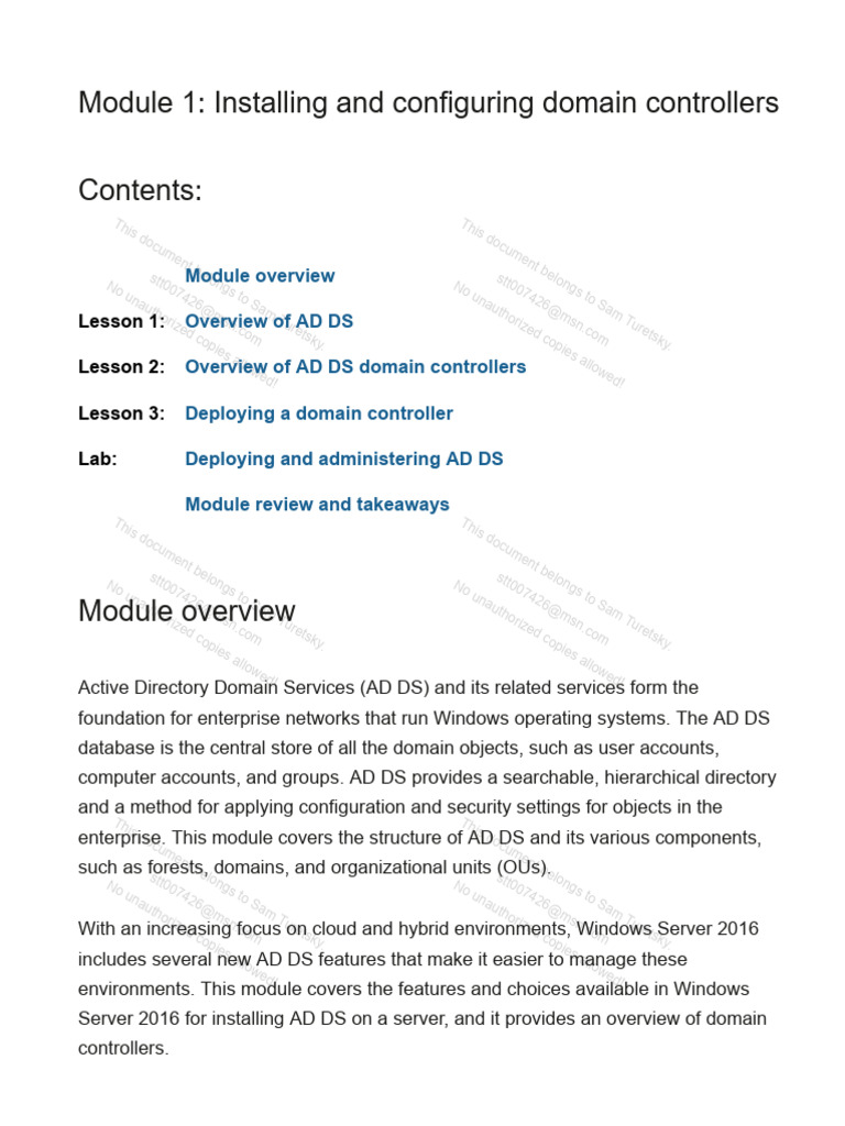 AD DS Domain Controller Installation Guide | PDF | Active Directory ...