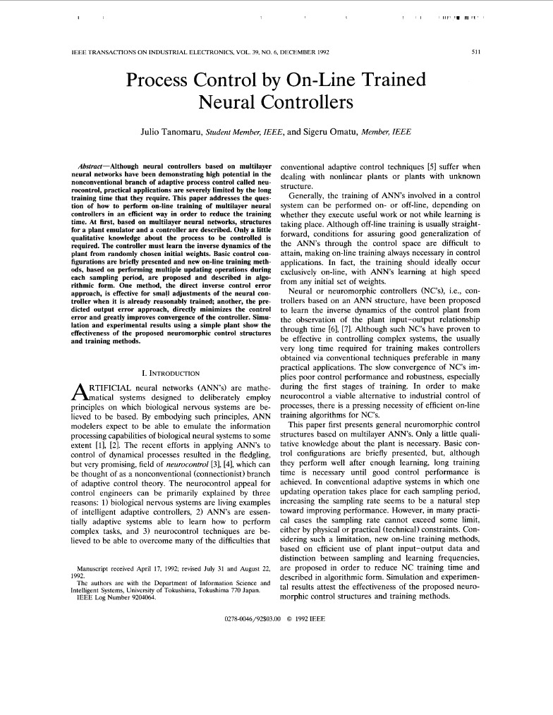 On-Line Training for Neural Controllers | PDF | Control Theory ...