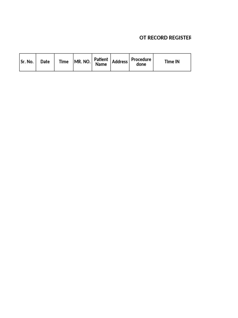 Operation Theatre Record Format | PDF