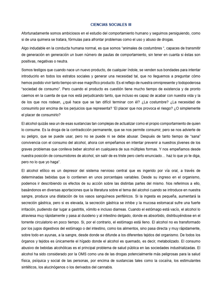 Uso y abuso del alcohol en la sociedad | PDF | Estómago