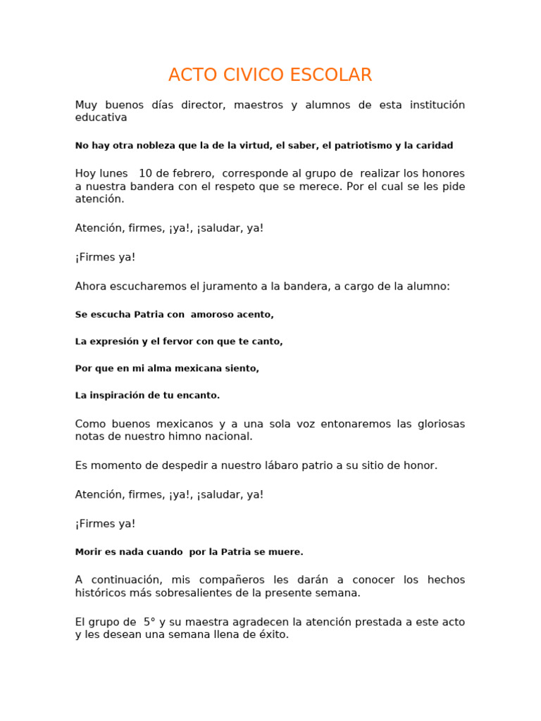 Programa de Acto Cívico Escolar | PDF