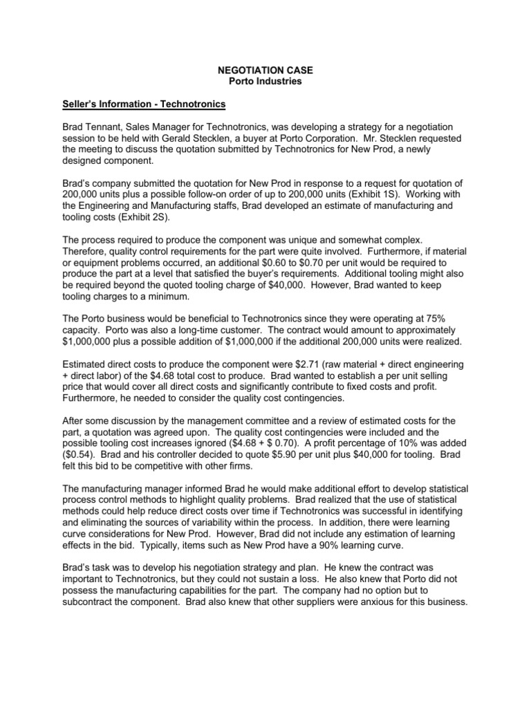 C6W4 PPorto Negotiation Case-SELLER | PDF | Procurement | Sales