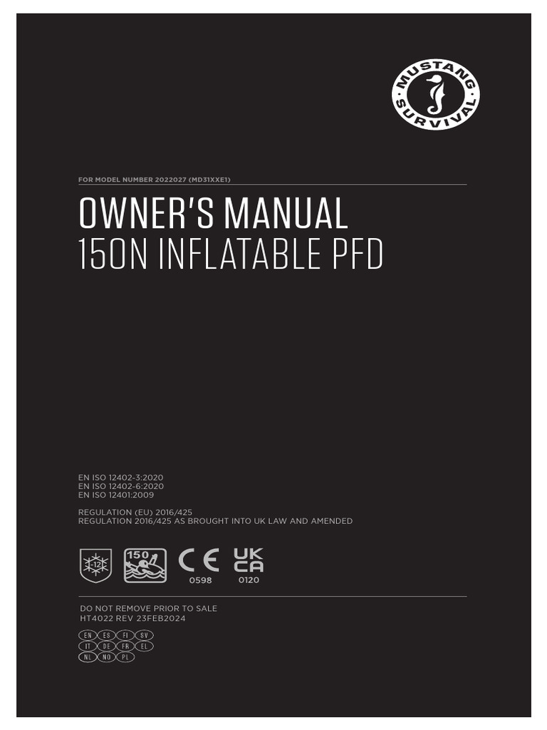 Owners Manual 150N Inflatable PFD | PDF | Equipment | Manufactured Goods