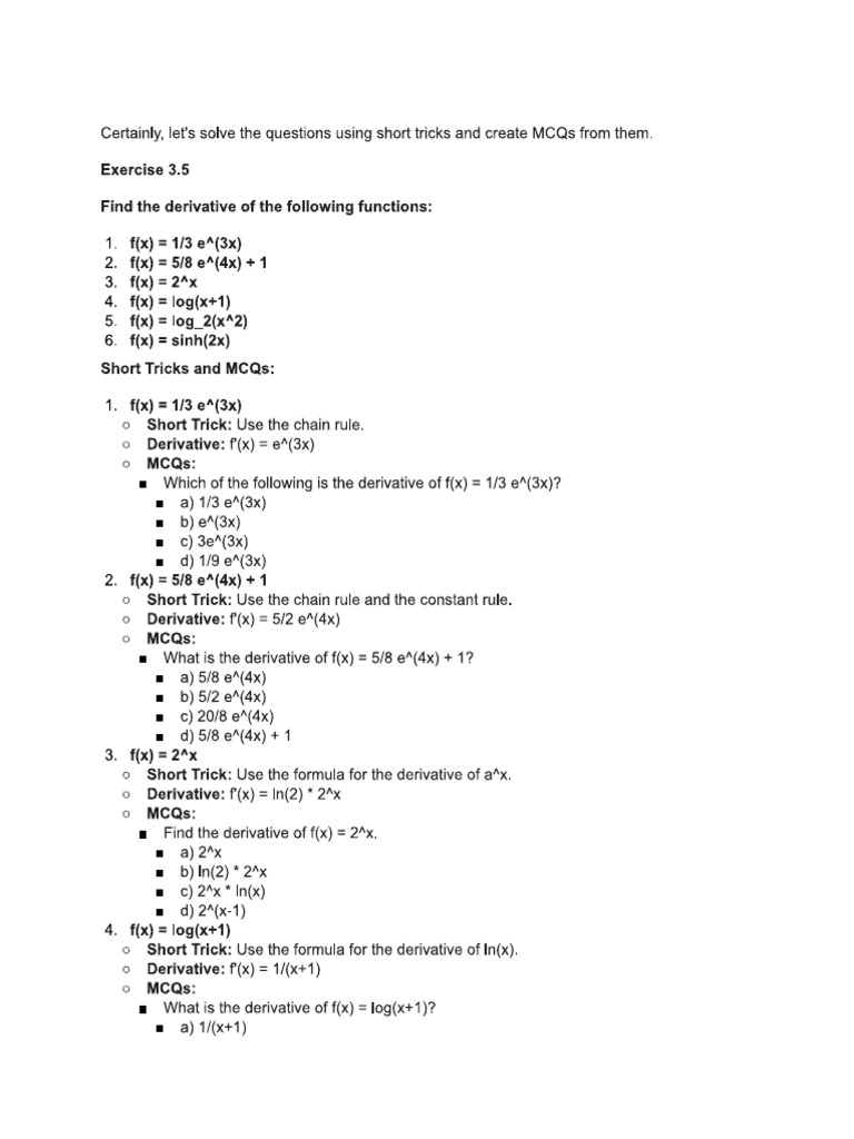 Self Made Tricky Mcqs From Exercise 3.5 | PDF