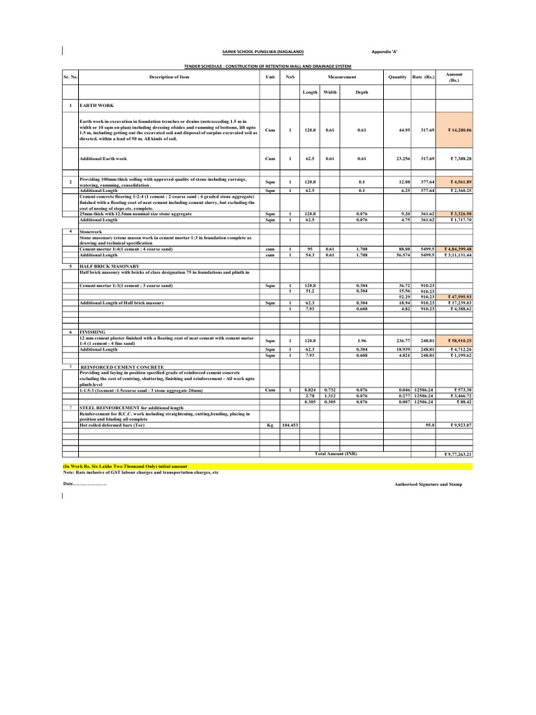 Bill For Retention & Drainage System | PDF | Concrete | Masonry