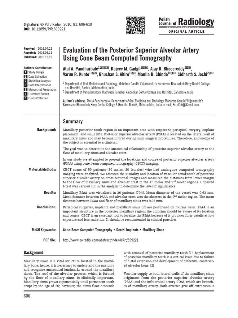 Evaluation of the Posterior Superior Alveolar Artery Using Cone Beam ...