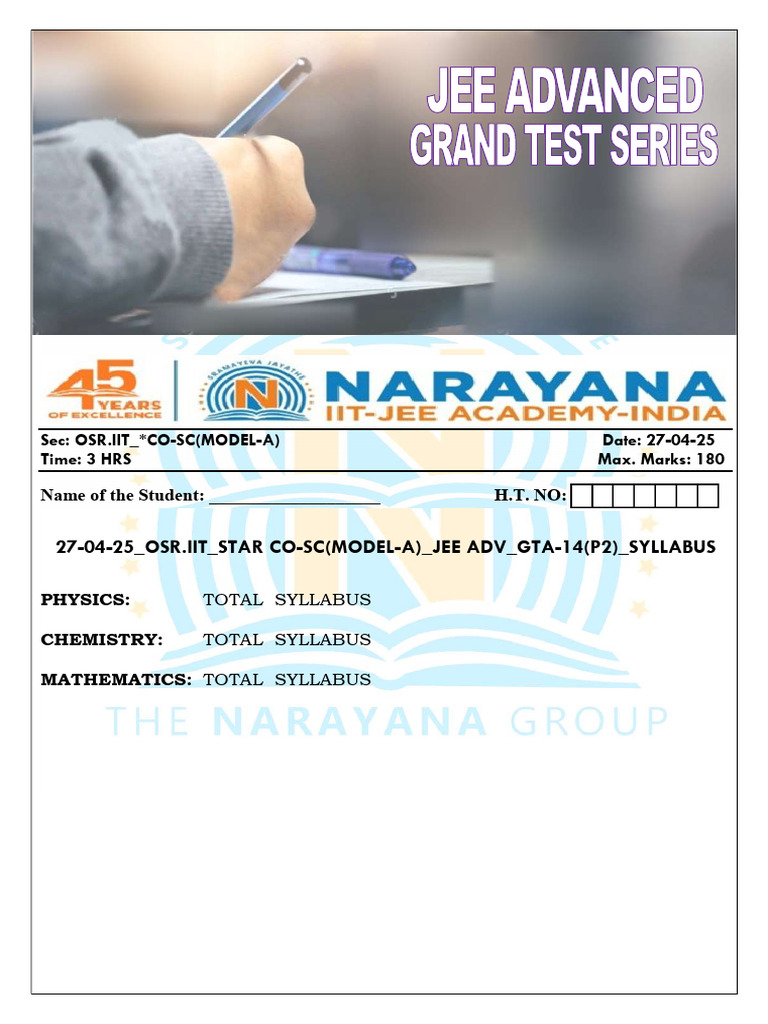 JEE Advanced Model-A Question Paper | PDF | Capacitor | Inductance