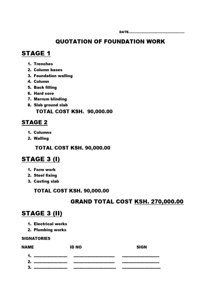 Foundation Work Quotation Breakdown | PDF