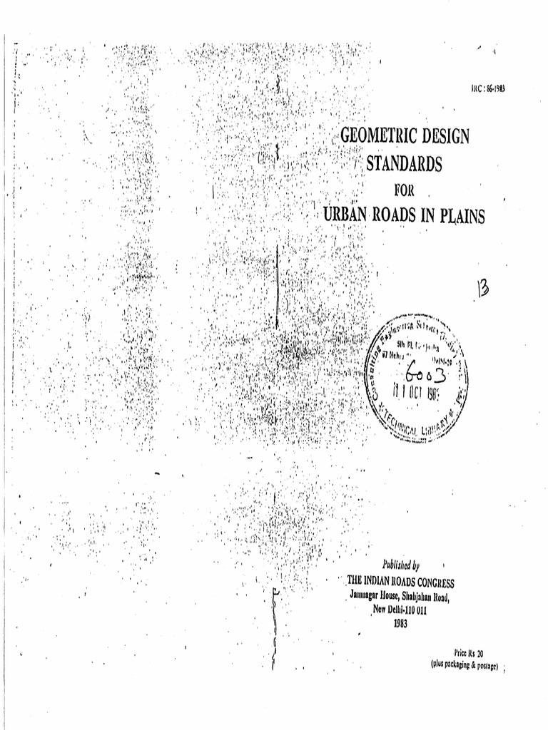IRC 86-1983 Geometric Design For Urban Roads in Plains | PDF