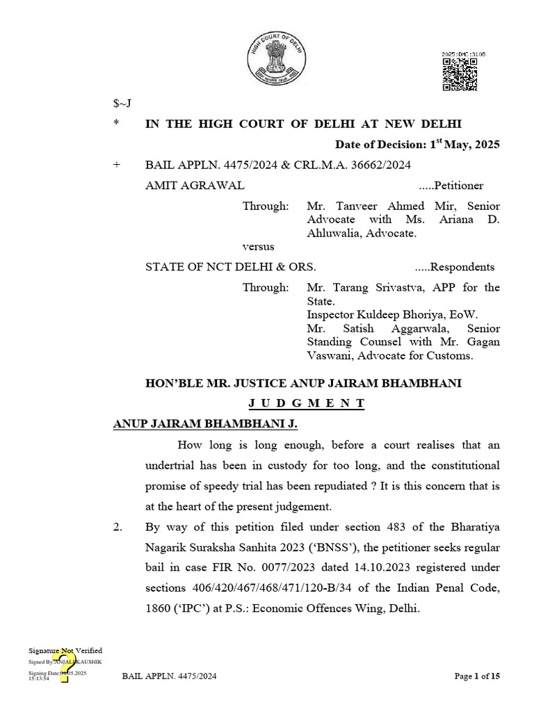 Delhi High Court Bail Application 4475/2024 | PDF | Bail | Arrest