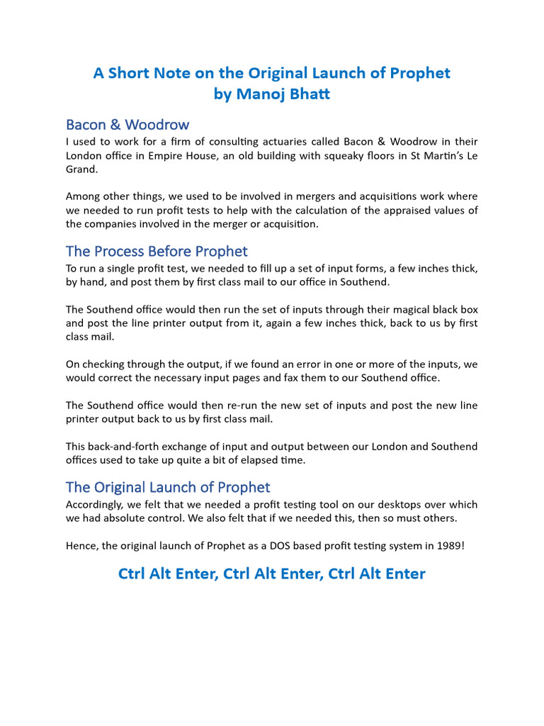 Launch of Prophet: A Profit Testing Tool | PDF