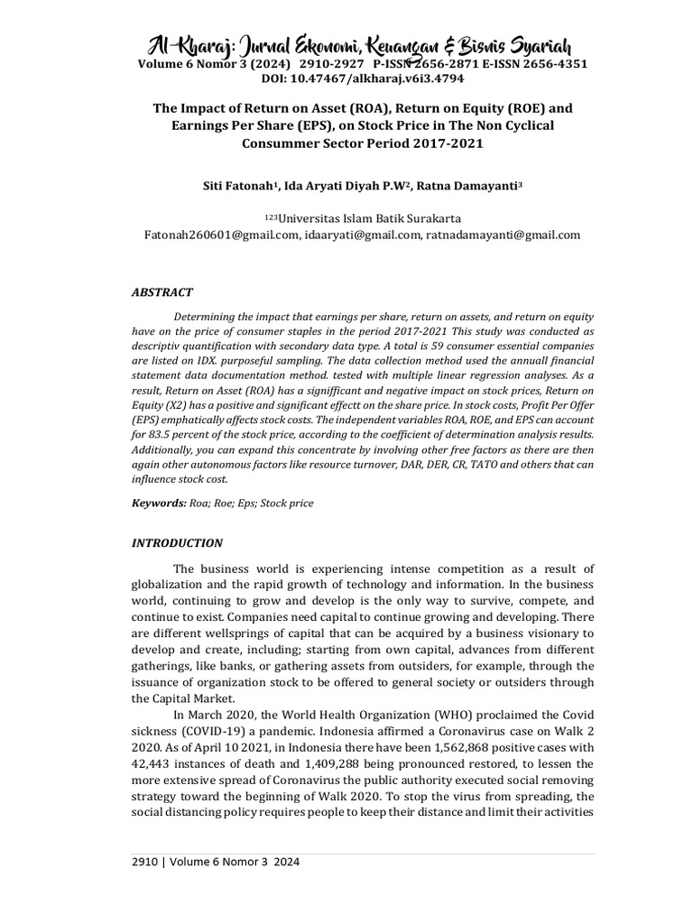 The Impact of Return On AssetROA Return On Equity | PDF | Stocks ...