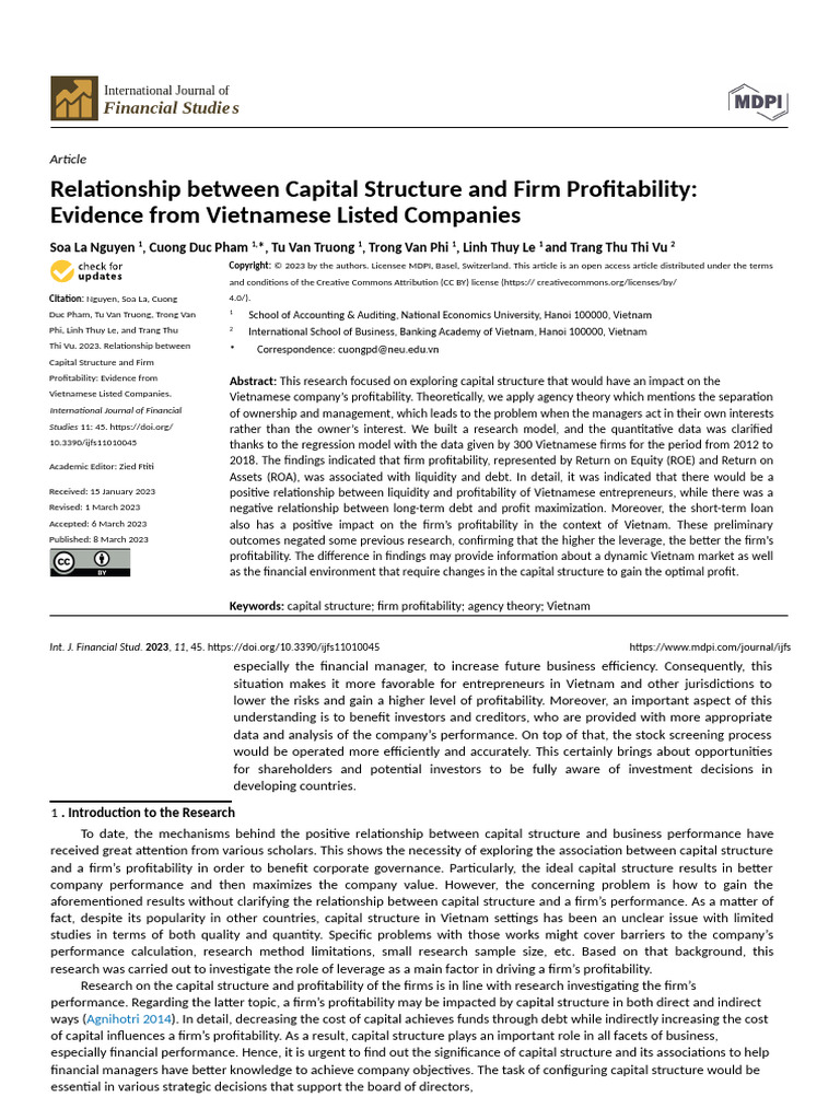 Capital Structure & Profitability in Vietnam | PDF | Coefficient Of ...
