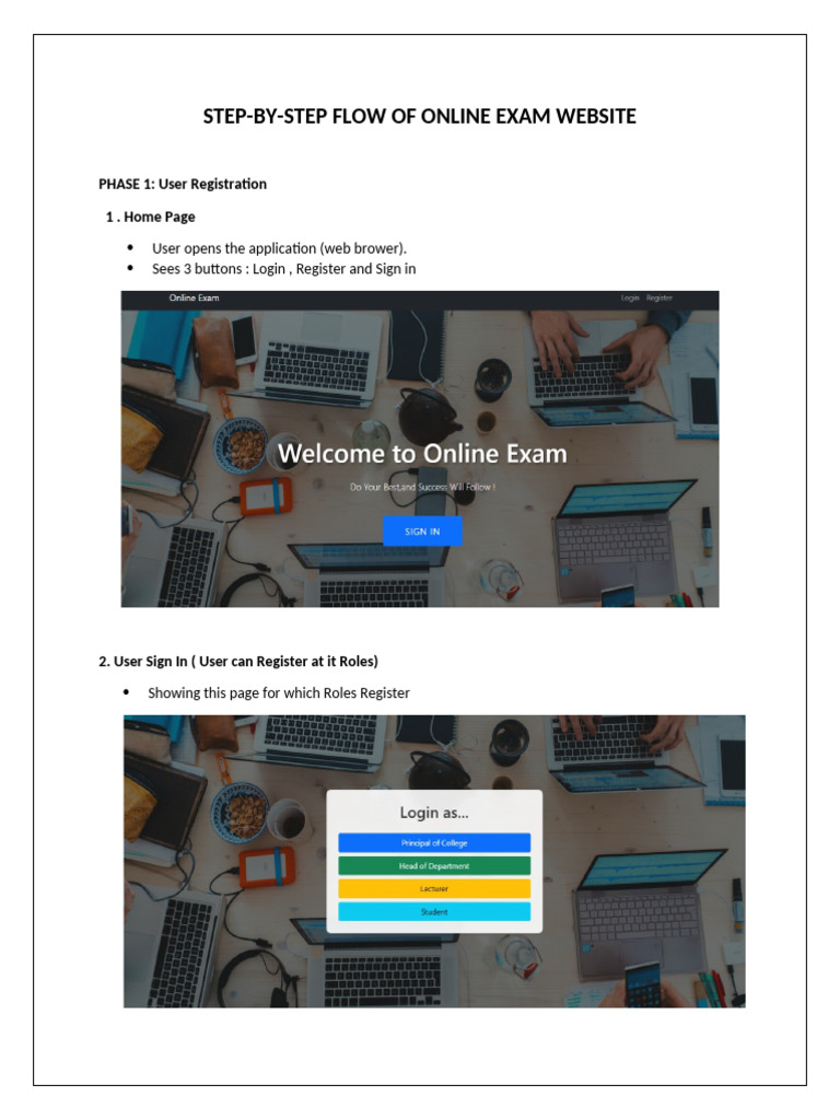 Step by Step of Online Exam Webiste | PDF