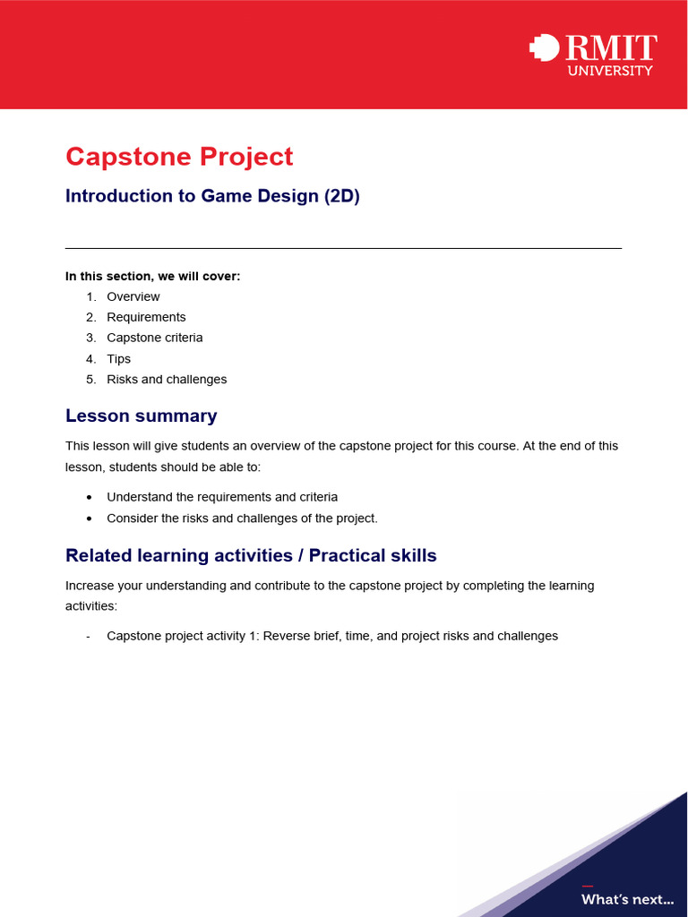 2D Game Design Capstone Project Guide | PDF | Software Bug | User Interface