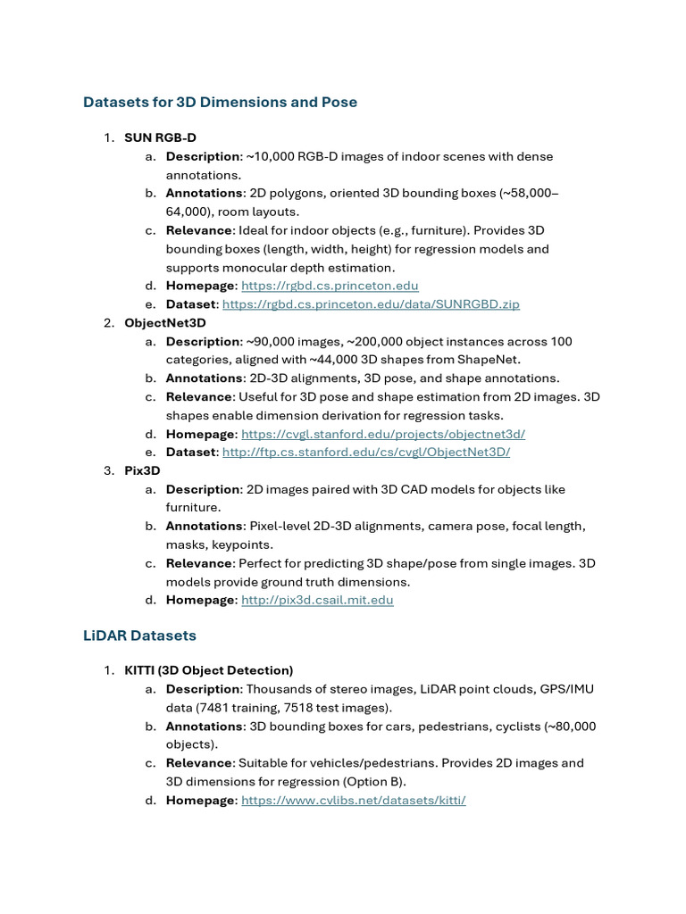 3D Datasets for Object Detection | PDF | Image Segmentation | Lidar