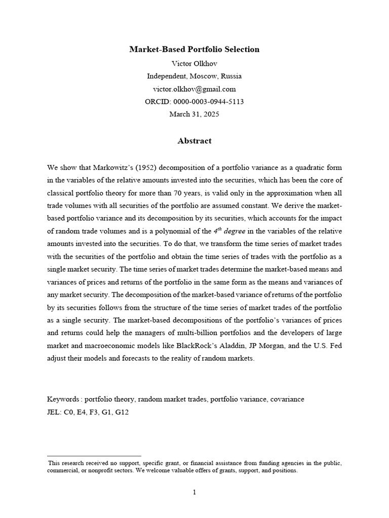 Market-Based Portfolio Variance Analysis | PDF | Modern Portfolio ...