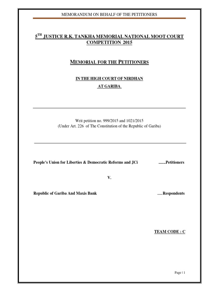 Petitioners' Memorandum for Moot Court | PDF | Justice | Crime & Violence