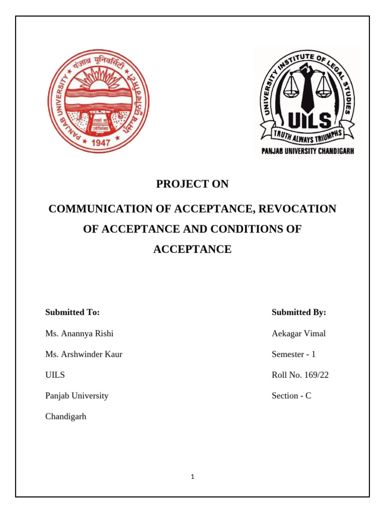 Acceptance and Revocation in Contracts | PDF | Offer And Acceptance ...
