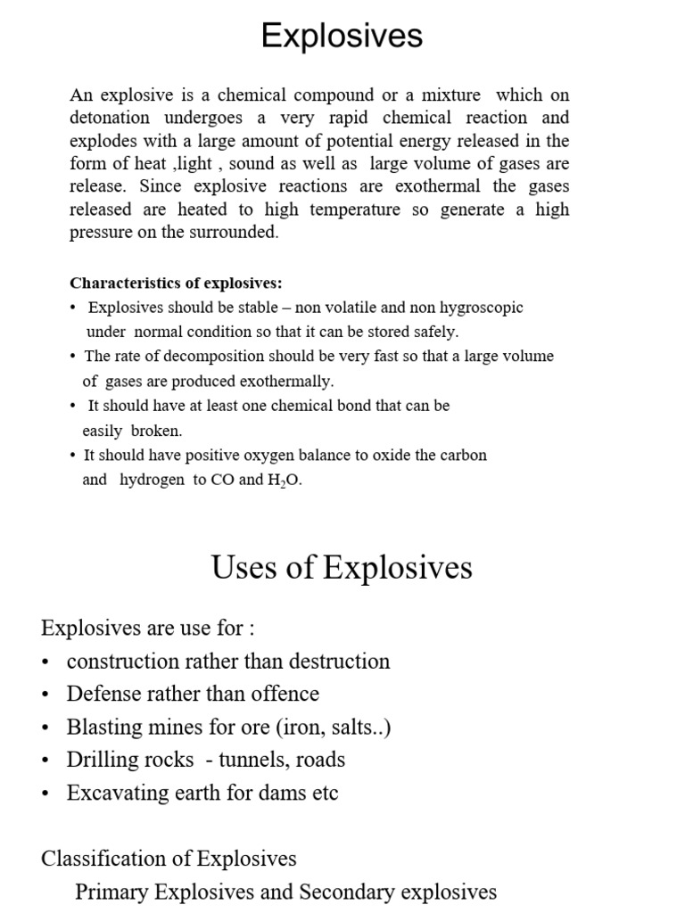 Types and Uses of Secondary Explosives | PDF | Explosion | Chemistry
