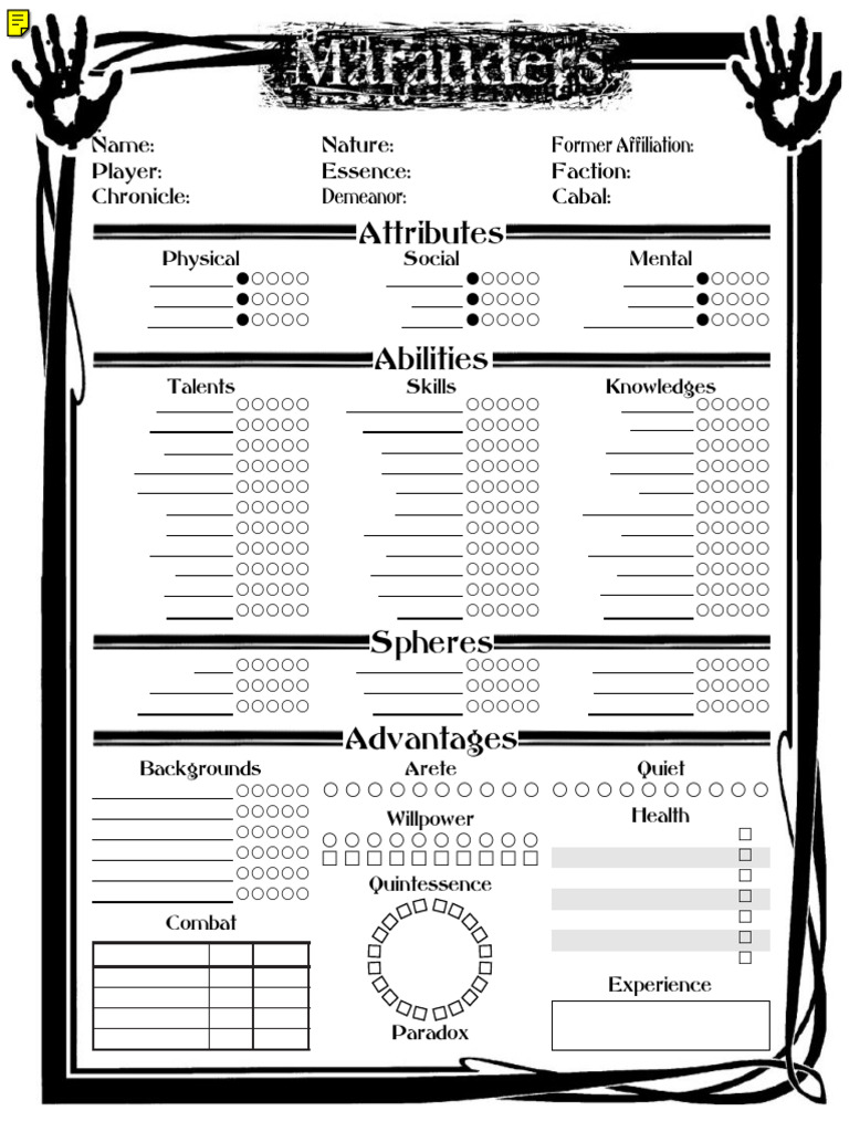 Mage The Ascension Character Sheet PDF