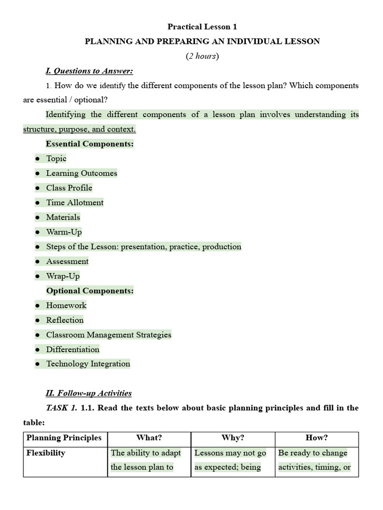 Essential Components of Lesson Planning | PDF | Second Language ...