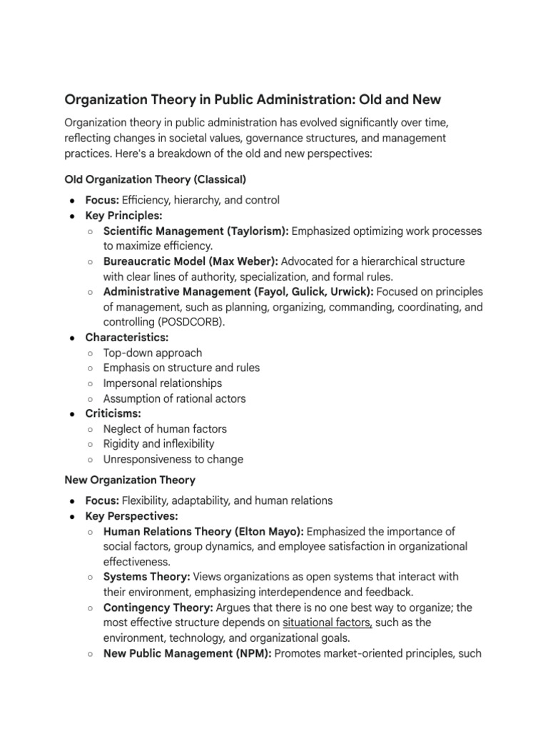 Evolution of Organization Theory in Public Admin | PDF | Business