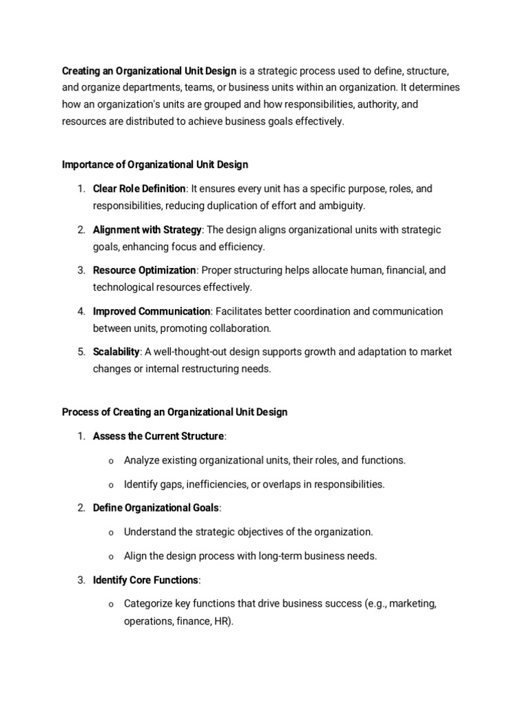 Creating An Organizational Unit Design | PDF | Innovation | Consultant