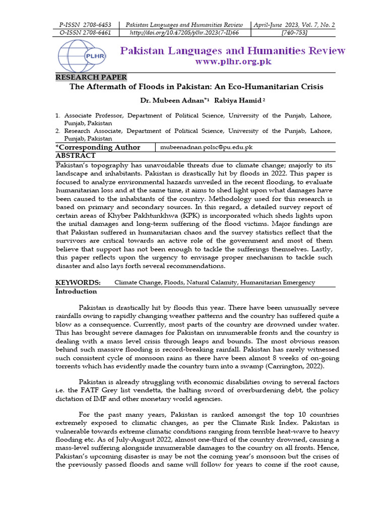 The Aftermath of Floods in Pakistan: An Eco-Humanitarian Crisis | PDF ...