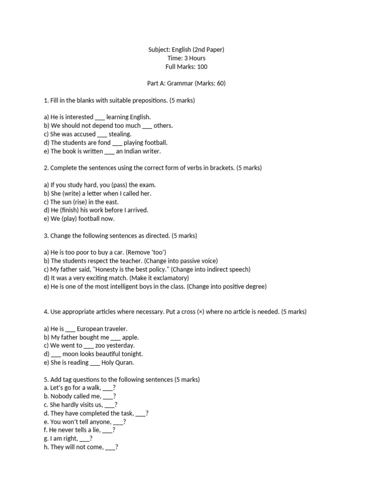 SSC 2025 English 2nd Paper Questions | PDF | Linguistics | Grammar