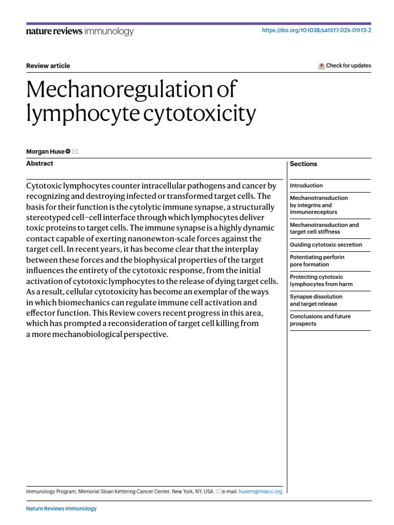 Mechanoregulation of Lymphocyte Cytotoxicity | PDF | Cytotoxic T Cell ...