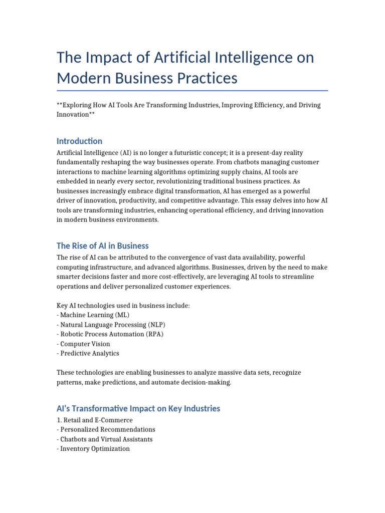 The Impact of AI On Modern Business Practices | PDF | Artificial ...