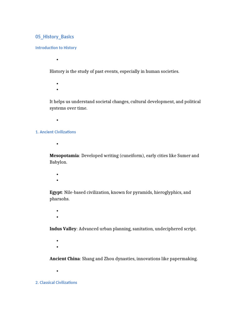 01 History Basics - Class Notes With Examples | PDF