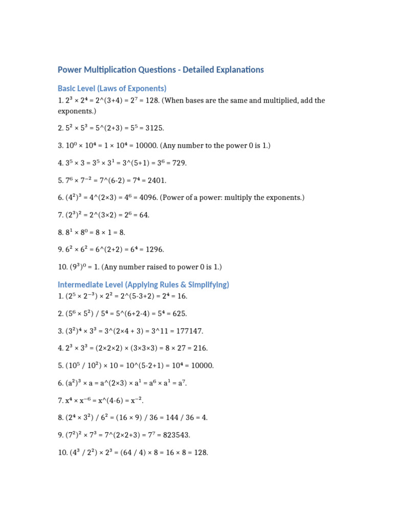 Exponent Rules and Power Multiplication | PDF