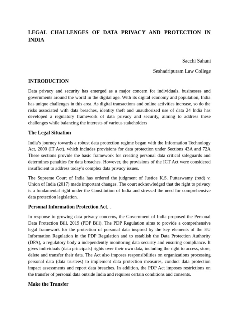 Data Privacy Legal Challenges in India | PDF | Computer Security | Security