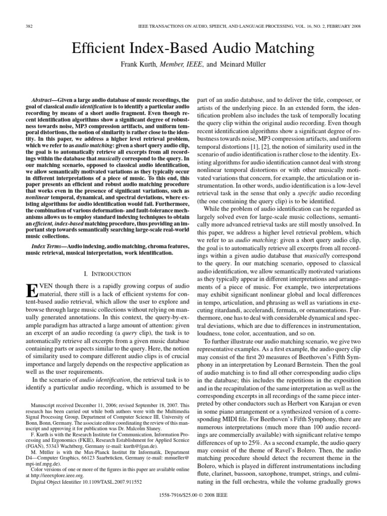 Efficient Audio Matching Techniques | PDF | Information Retrieval | Tempo
