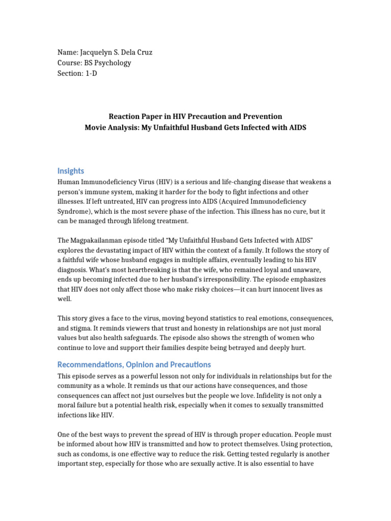 Final Reaction Paper HIV Jacquelyn Dela Cruz | PDF | Hiv/Aids | Hiv