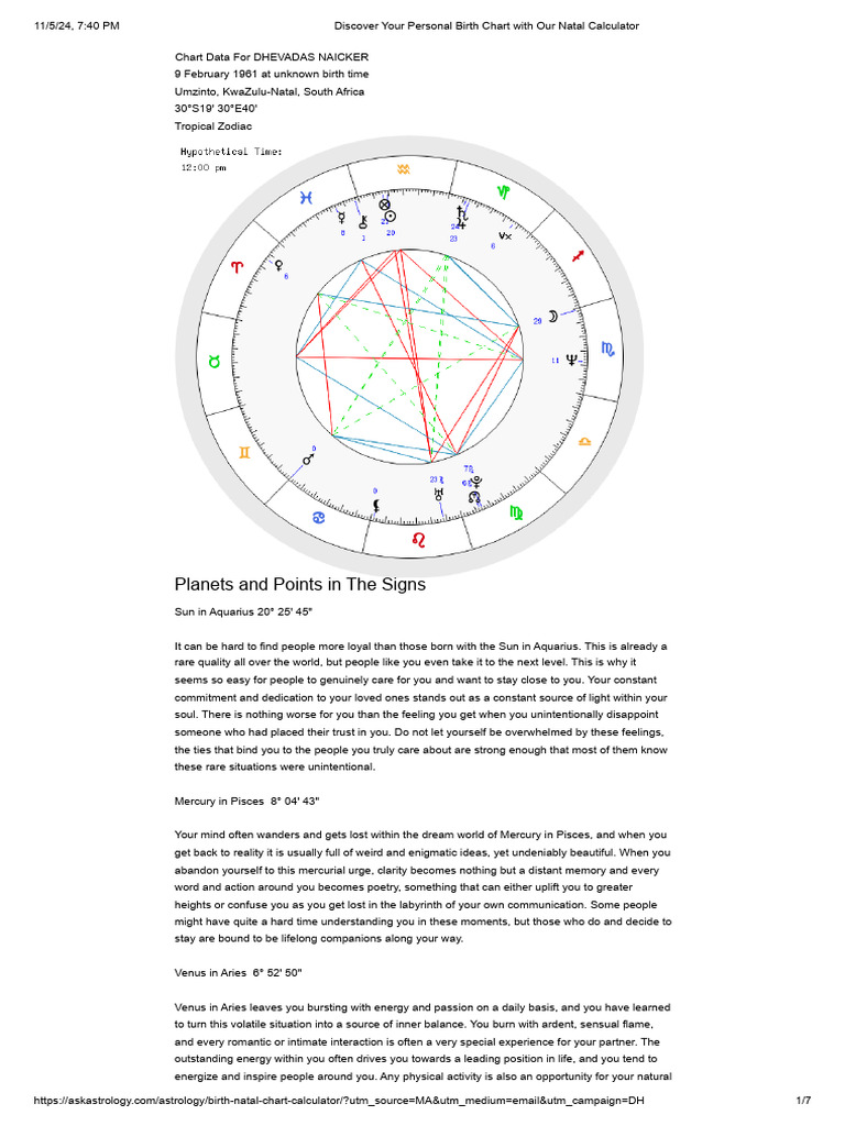 Discover Your Personal Birth Chart With Our Natal Calculator - PDF ...