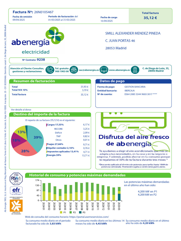 Factura de Ab Energía: Resumen y Detalles | PDF | Tecnología energética ...