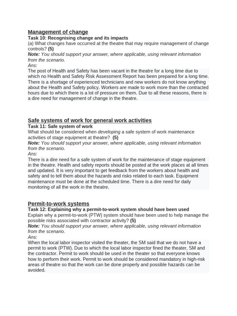 Managing Change and Safety in Theatre | PDF | Occupational Safety And ...