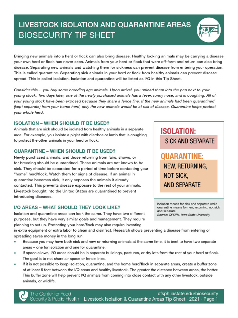 Livestock Isolation and Quarantine Guide | PDF | Quarantine | Livestock