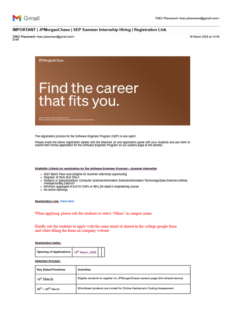 JPMorgan Chase SEP Internship 2027 Details | PDF | Computing