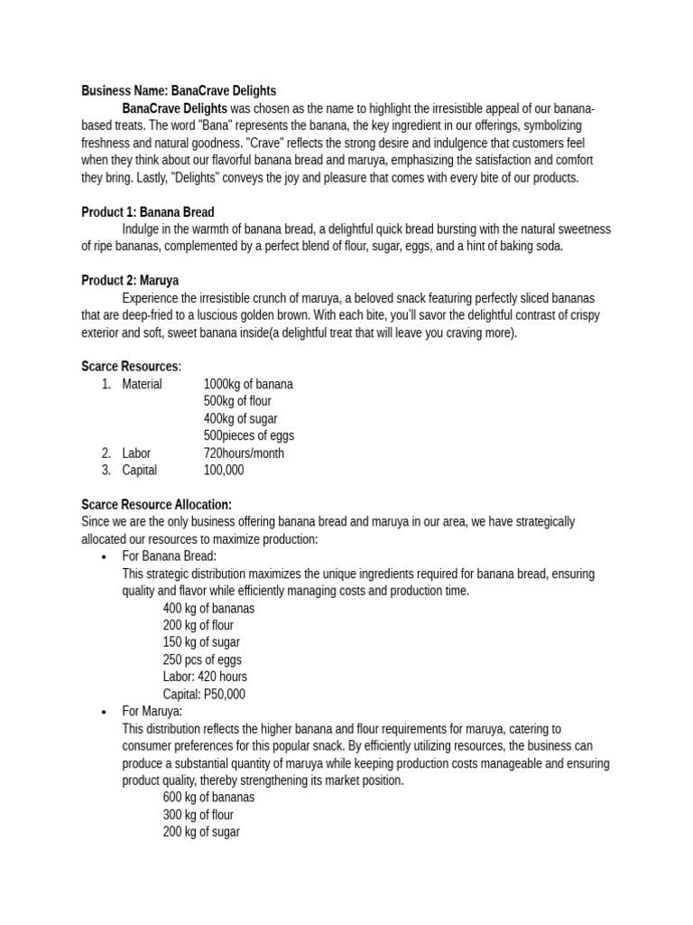 Banana-Based Treats Business Overview | PDF | Demand | Breads