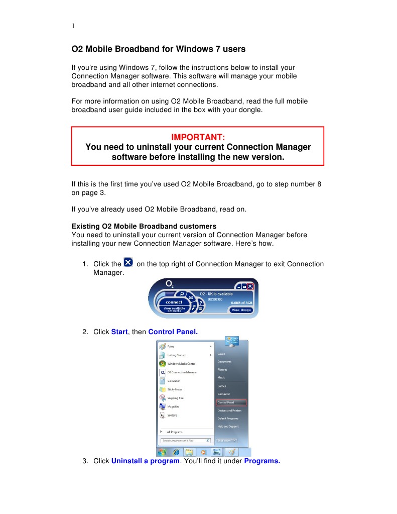O2 Mobile Broadband For Windows 7 Users Important PDF