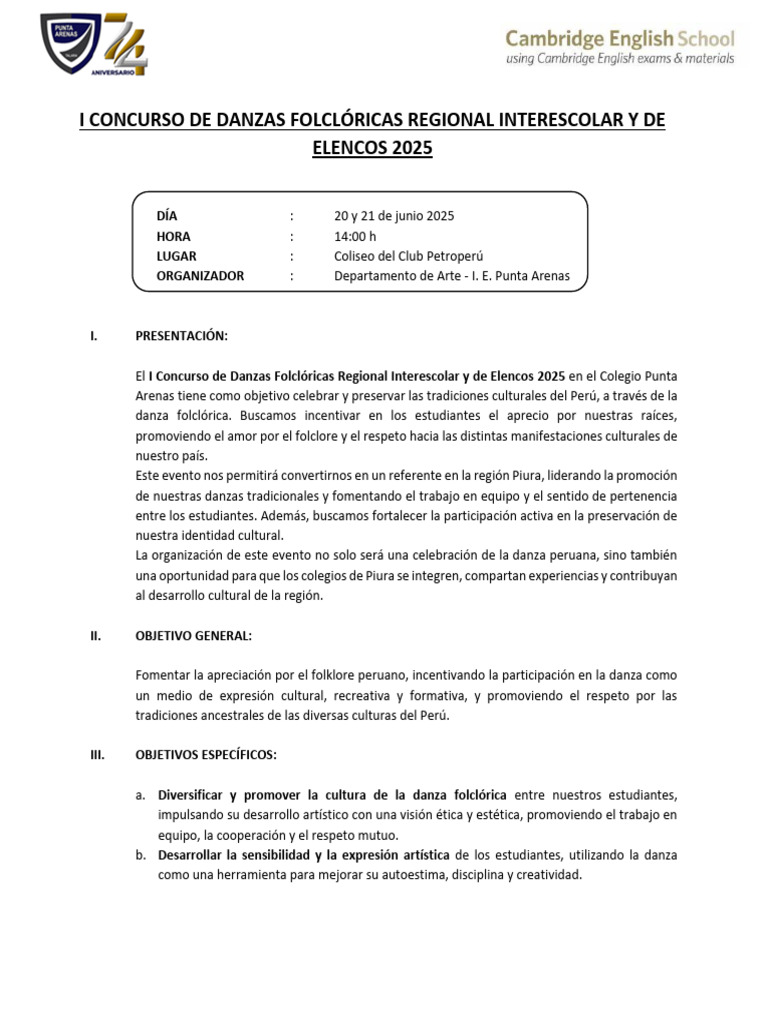 Concurso de Danzas Folclóricas 2025 | PDF | Bailes | Folklore