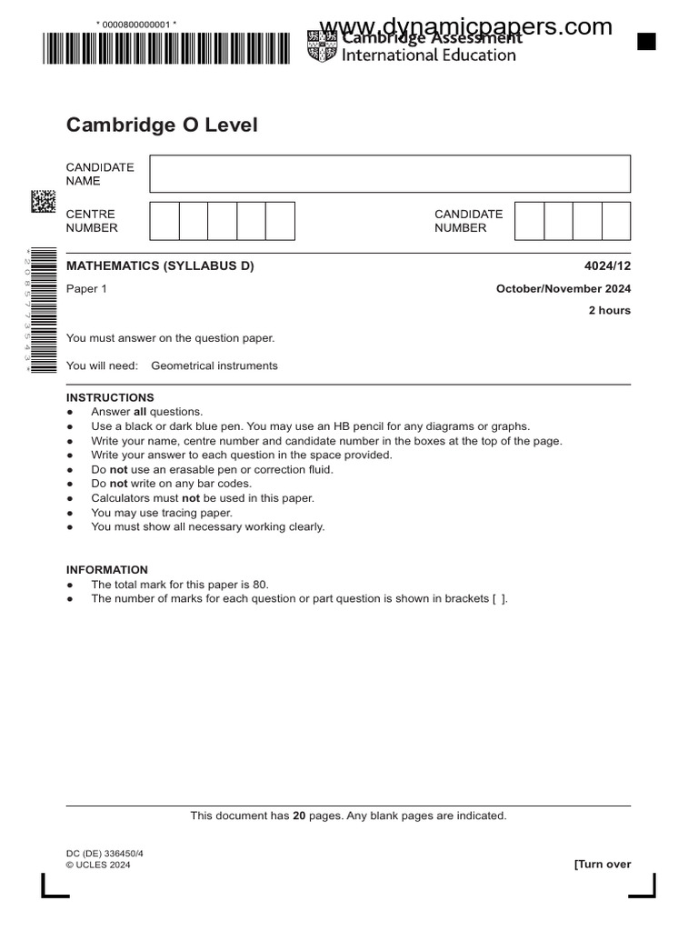 O Level Maths Paper 1, Nov 2024 | PDF | Mathematics | Geometry