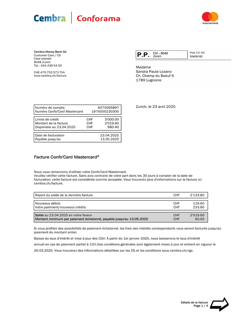 Facture Confo'Card Mastercard - Avril 2025 | PDF | Technologie ...