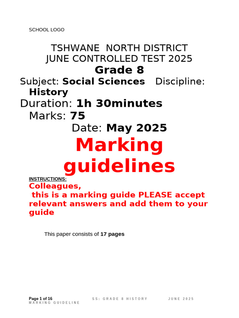 Grade 8 History June Exam Guide 2025 | PDF | Economies