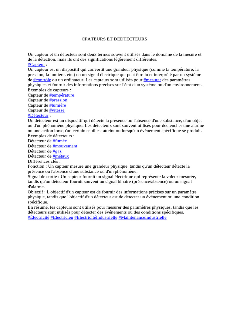 Différences entre capteurs et détecteurs | PDF